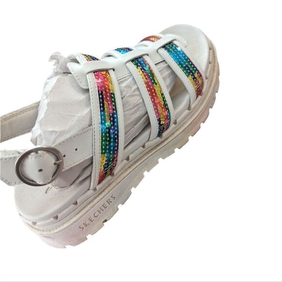 SKECHERS Jammers Triple Rainbow sparkly sequin fisherman platform sandals - Picture 2 of 5